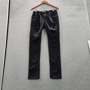 Rogue Men Jeans 30W Black Denim Skinny Distressed Grunge Slim 31" Inseam Y2K